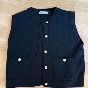Zara Black Knit Vest with Gold Buttons